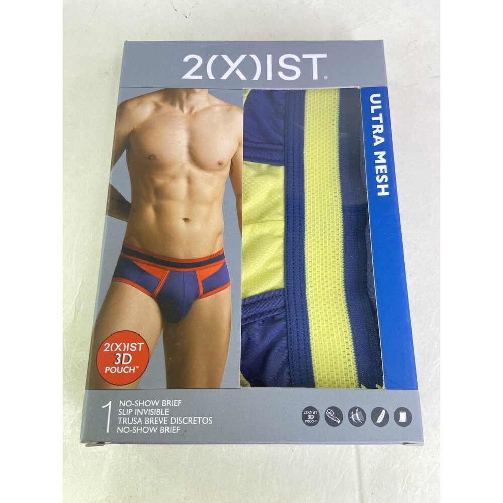 2xist Ultra Mesh No Show Brief Underwear 3D Pouch Blue Neon Green Mens Size XL
